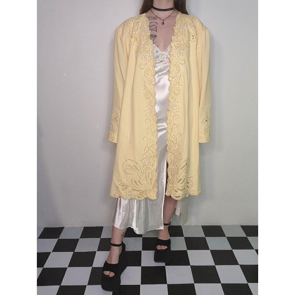 Elegant Cream Embroidered Long Coat